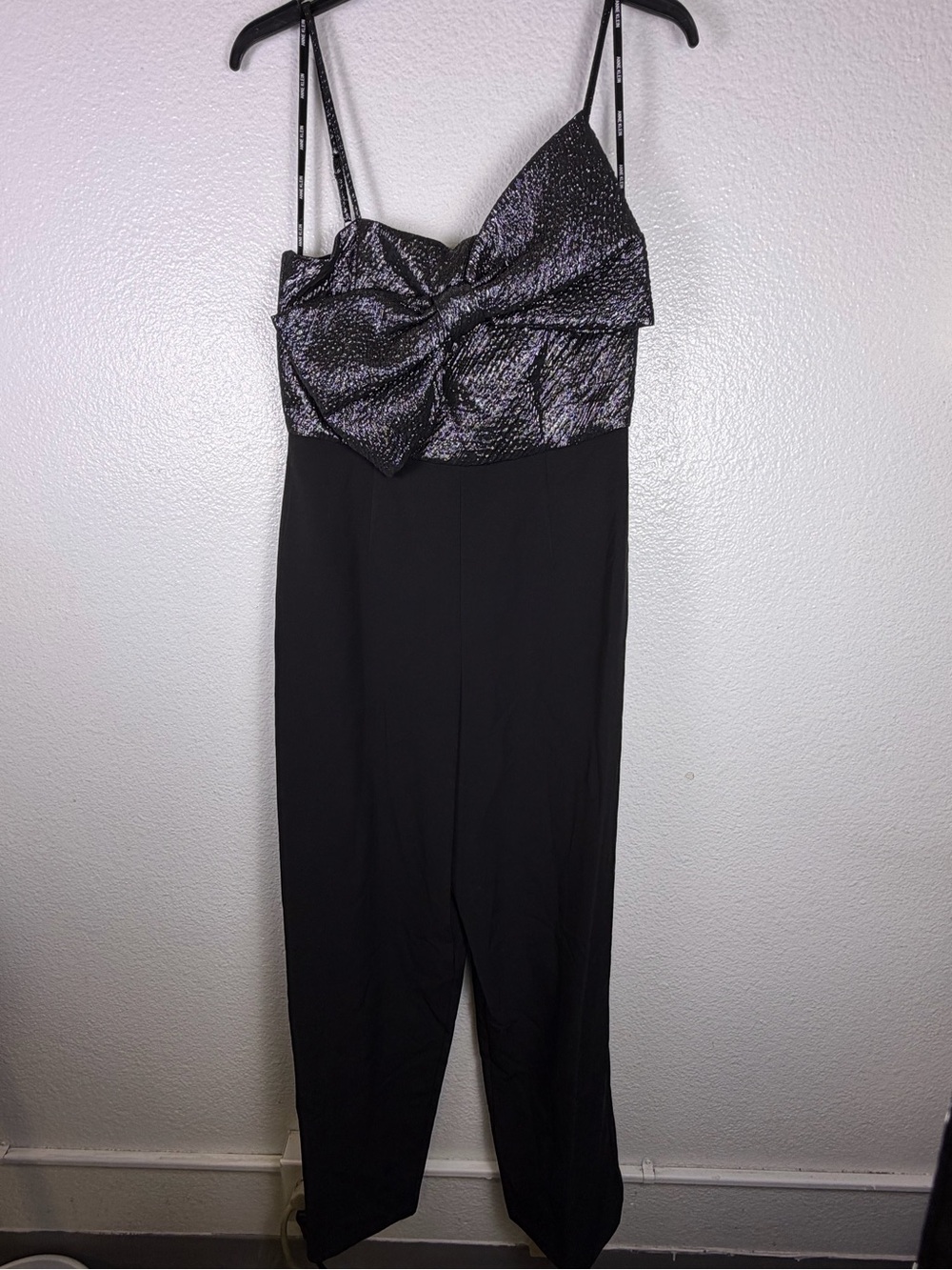 Anne Klein Women's Oversized Bow Jacquard Jumpsuit In Black Size 2 - Picture 2 of 8